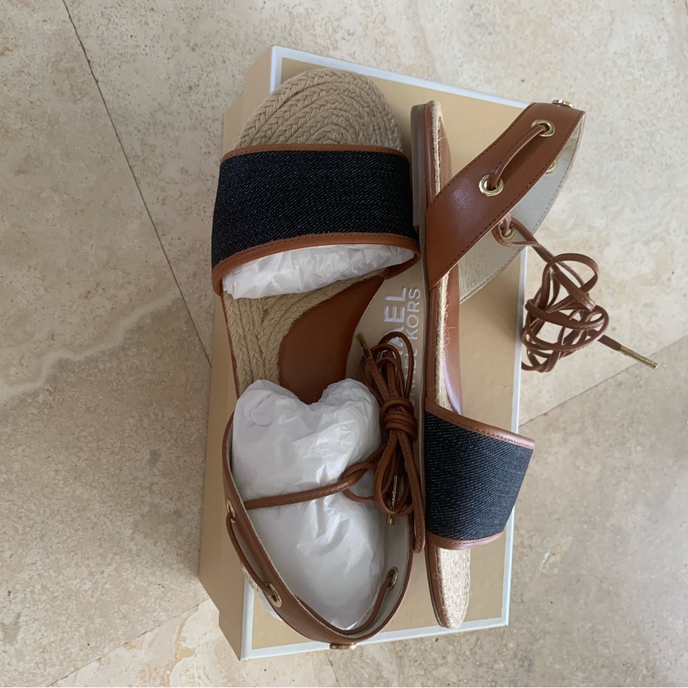 Michael Kors Lilah Flat Strappy Sandal Denim Canvas NIB